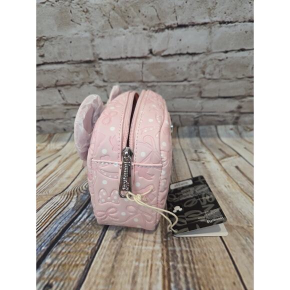 Loungefly Minnie Mouse Pink Makeup Bag With Bows NWT - Picture 2 of 5